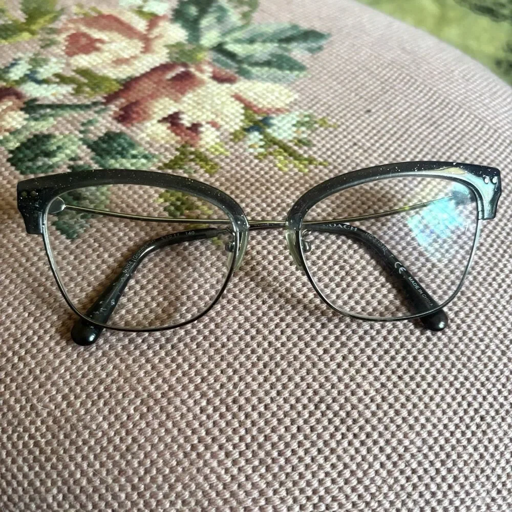 COACH 5104B T 9004 gunmetal sparkle logo cat eye eyeglasses frames Retro Whimsy
